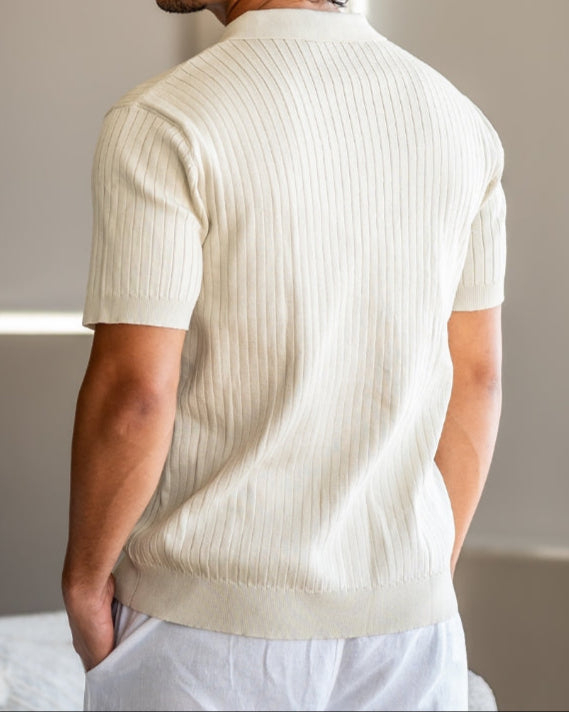 Men's Polo Shirt Navy Size L Cotton Knitted-4