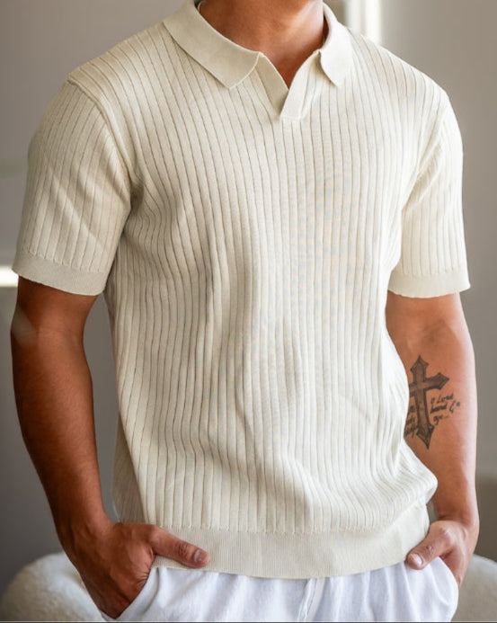 Men's Polo Shirt Navy Size L Cotton Knitted