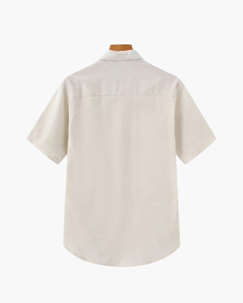 Men's Polo Shirt White Size L Linen-3