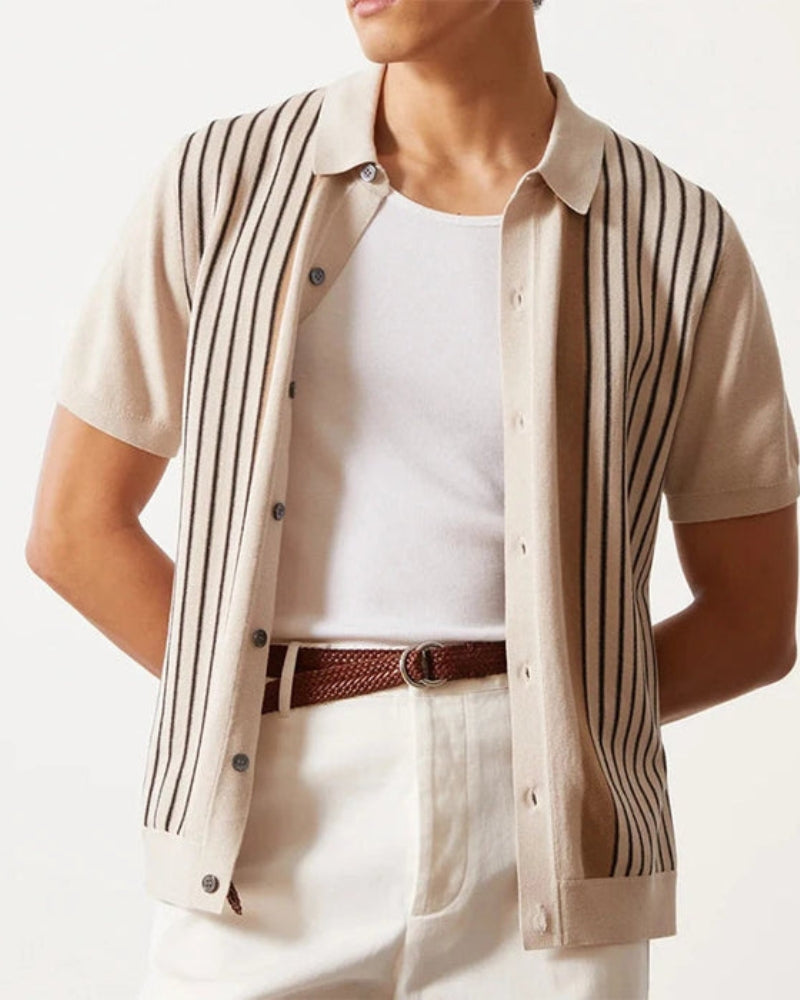 Men's Polo Shirt Beige Size L Cotton-4