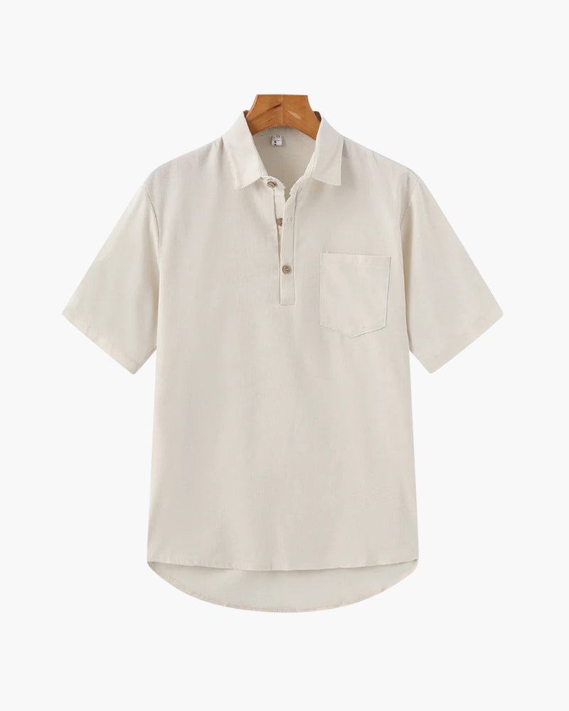 Men's Polo Shirt White Size L Linen-1