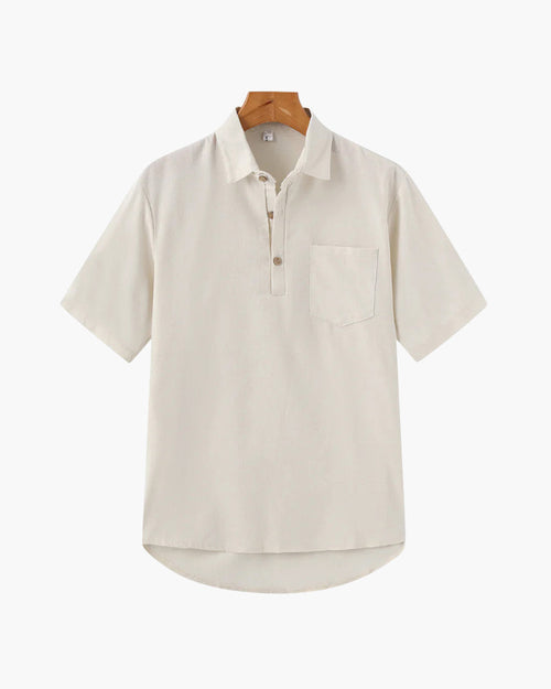 Men's Polo Shirt White Size L Linen-1