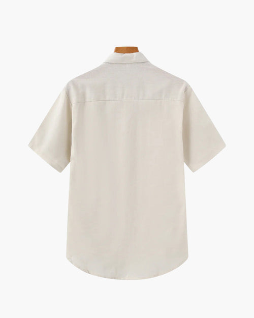 Men's Polo Shirt White Size L Linen-3