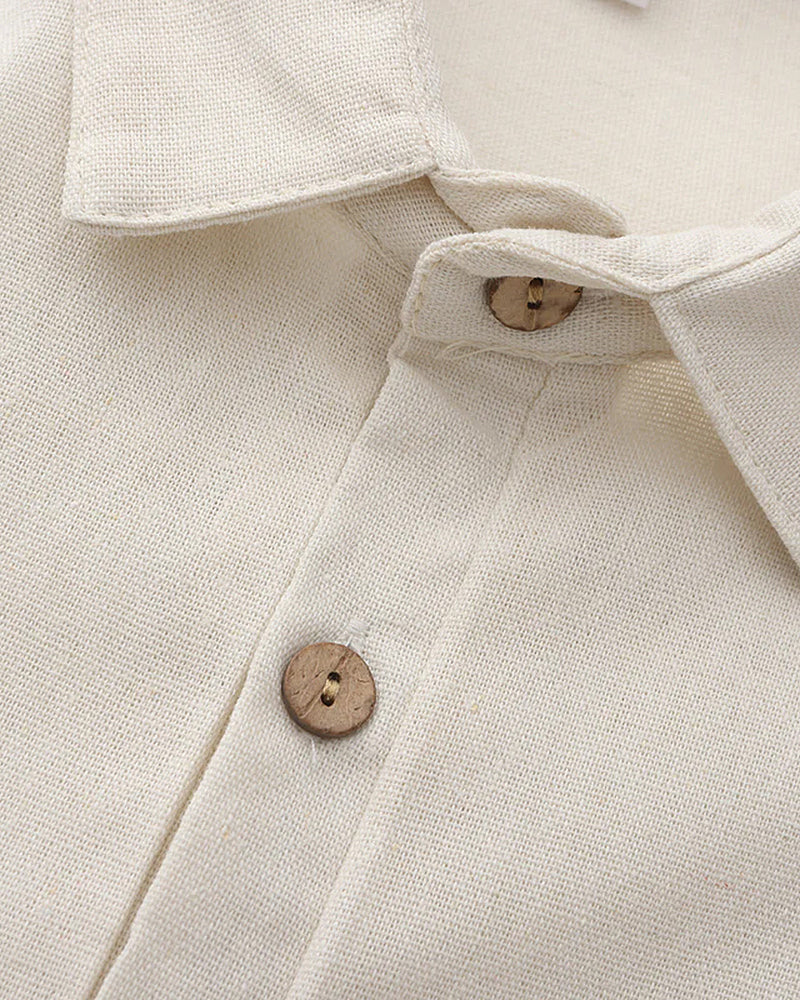 Men's Polo Shirt White Size L Linen-4