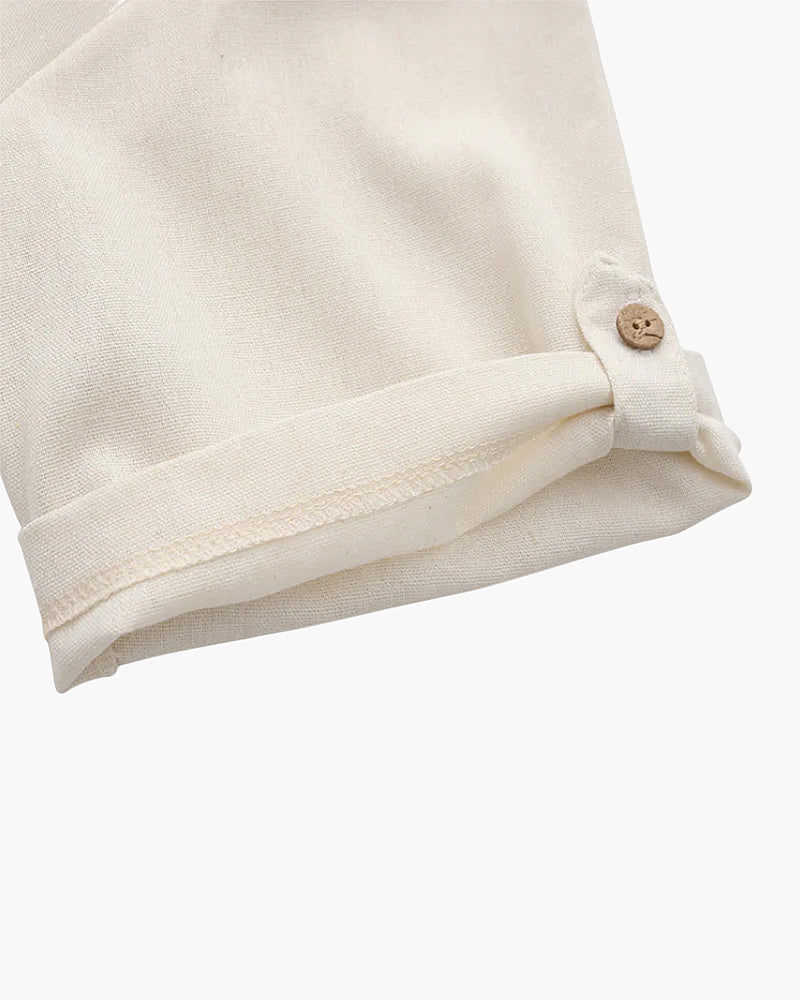 Men's Polo Shirt White Size L Linen-5